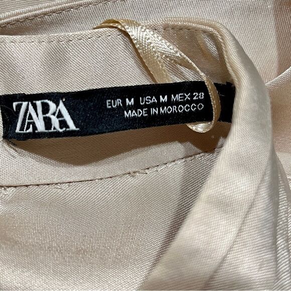 ZARA Events Champagne Open Back Dress Sz M New NWT Long Sleeve High Neck Tulip - Picture 14 of 16